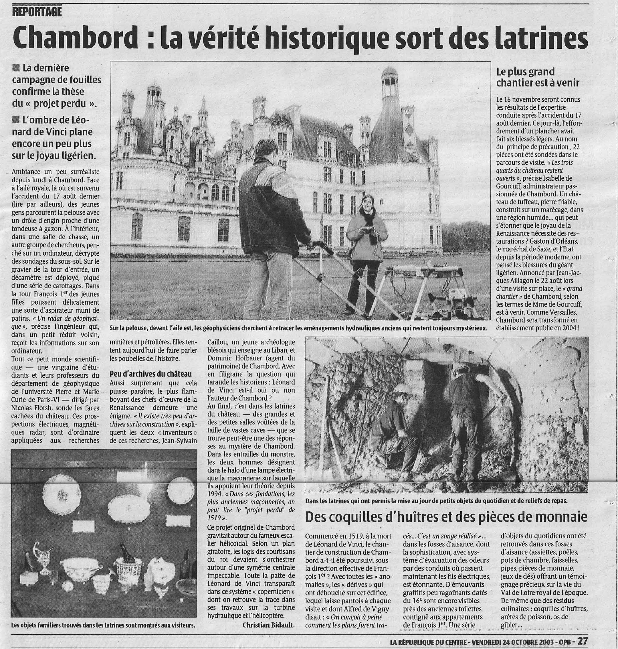 Chambord&nbsp;: la vérité historique sort des latrines / La République du Centre / Caillou & Hofbauer